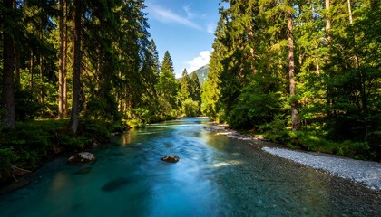 Fototapeta premium Turquoise river flowing through a lush forest