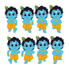 Adorable Baby Krishna Cartoon Character Pose Set