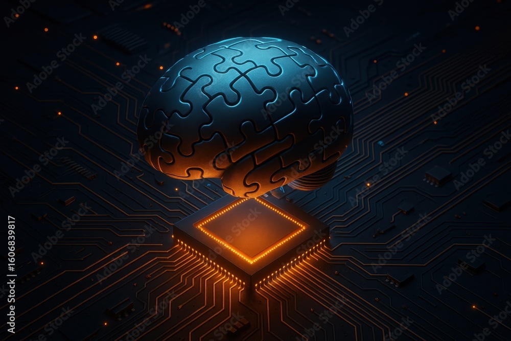 Poster digital brain: this image showcases a digital representation of the human brain, with its intricate 