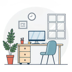 Modern Office Workspace Illustration A Flat Vector Depiction of Productivity and Design