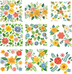 Obraz premium Colorful Floral Patterns Nine Unique Designs.