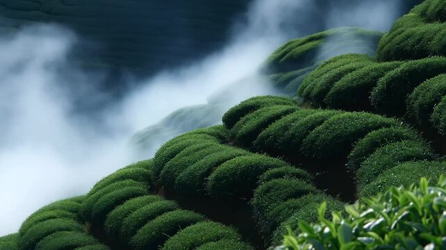 robots work in tea fields in the mountains.,"robots, tea fields, mountains, automation, agriculture, technology, innovation, harvesting, tea plantation, scenic landscape, highlands, mechanization