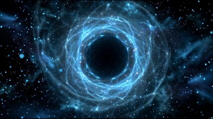 Blue energy vortex glowing circular portal swirling light cosmic space abstract background with futuristic dynamic digital art, captivating high resolution mysterious universe, swirling energy