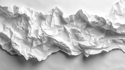 Crinkled white material, abstract texture resembling mountains or fabric. Light, shadows, and folds create depth