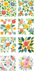 Obraz premium Colorful Floral Vector Pattern and Bouquets.