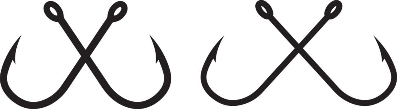 Two crossed fishing hooks silhouette