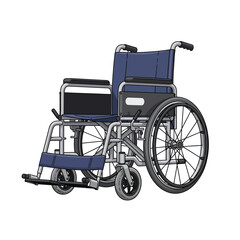 Fototapeta premium A detailed illustration of a blue and silver wheelchair, isolated on white.