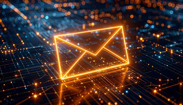 Abstract email icon on a digital circuit board - Powered by Adobe