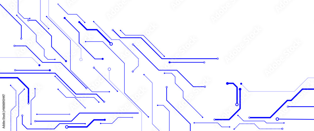 Poster vector blue digital circuit lines with dots on a white background. abstract modern digital science t