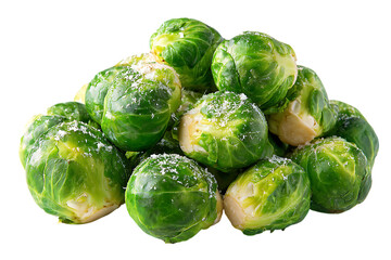 Fototapeta premium A fresh pile of raw green Brussels sprouts is isolated on a plain transparent background for healthy recipe marketing use.