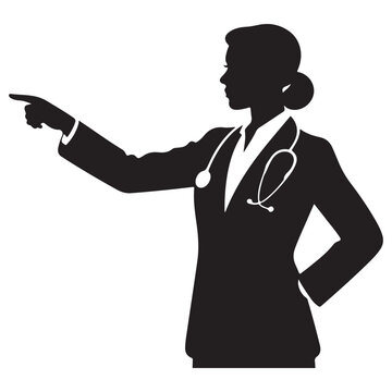 recommend clip art: Silhouette of a female doctor pointing with a stethoscope