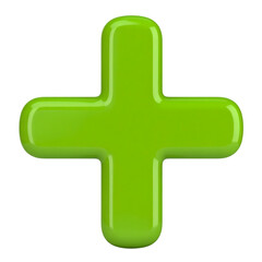 Obraz premium Green Plus Sign: A vibrant green plus sign, clean, polished, and symbolic, stands out in a bright and clear style.