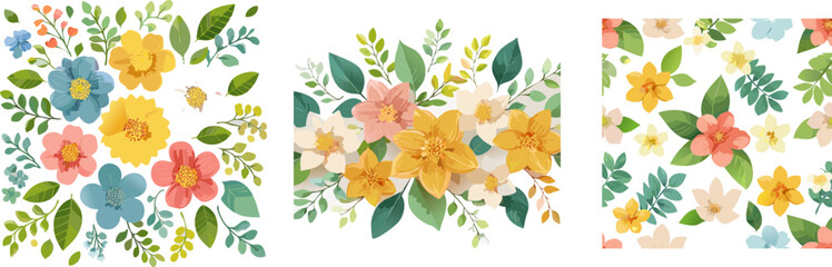 Obraz premium Floral Vector Illustration with Seamless Pattern.