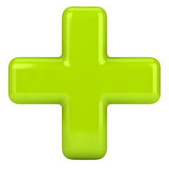 Obraz premium Vibrant Plus Symbol: A striking, glossy plus symbol radiates with a refreshing, vivid green, representing positivity, health, and growth.