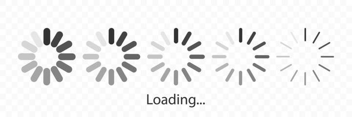 loading buffering indicator. Upload symbol isolated on transparent background. Monochrome Download sign set. Circle loading for website, mobile app, interface, software, motion design, UI transition
