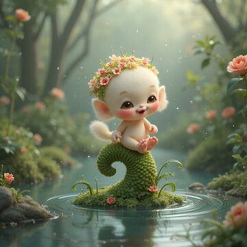 Giggling Cloud-berry Sitting on Curled Fern