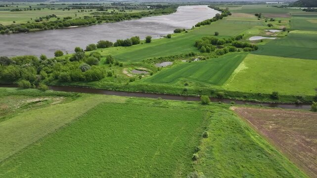 Aerial view of Vistula River, Gniew, Poland