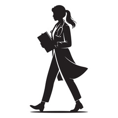 Silhouette of a female doctor walking with medical records