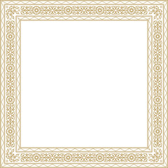 Vector gold square Yakut ornament. An endless rectangular border, a frame of the northern peoples of the Far East.