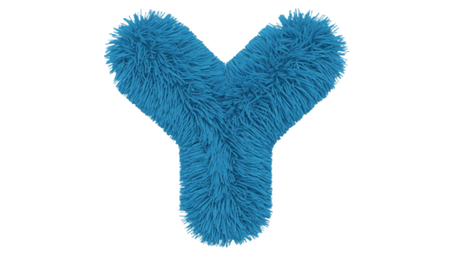 Plush toy shaped like Y letter with turquoise fur