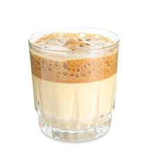 Delicious dalgona coffee in glass isolated on white
