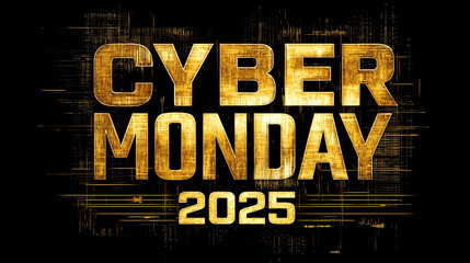 Golden Cyber Monday 2025 Announcement with a Futuristic Black Background