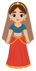 Cartoon Indian Girl in Traditional Lehenga Choli Illustration