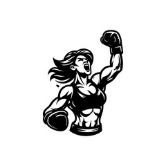 Obraz premium Powerful Female Boxer in Victory Pose 2.