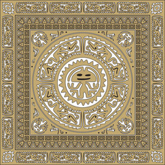 Vector black and gold native american folk ornament. Square pattern, scarf of the peoples of America, Aztec, Incas, Maya
