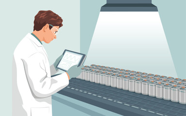 An engineer inspects lithium-ion battery cells on a factory production line