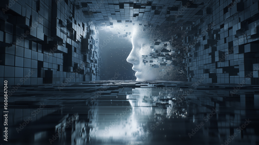 Aufkleber digital identity unveiling: a futuristic artificial intelligence visualization of a face