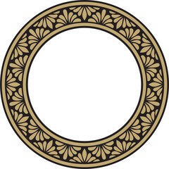 Vector gold and black round classic byzantine ornament. Circle, ring, border, Ancient Greece, Eastern Roman Empire frame. Decoration of the Russian Orthodox Church
