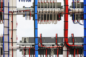 View from the back of the electrical panel. Connection of electronic modules using copper...