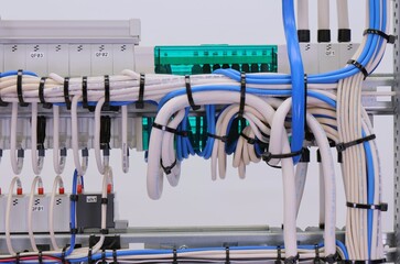 View from the back of the electrical panel. Connection of electronic modules using copper...
