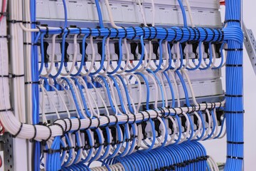 View from the back of the electrical panel. Connection of electronic modules using copper...