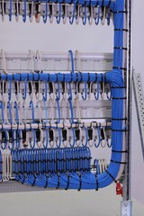 View from the back of the electrical panel. Connection of electronic modules using copper...