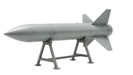 Transparent Missile Mockup on Stand – Isolated PNG for Military Design Use