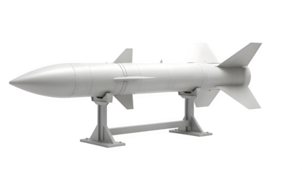 Transparent Missile Mockup on Stand – Isolated PNG for Military Design Use