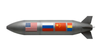Transparent Missile with Country Flags – Global Arms Race Symbolism (PNG)