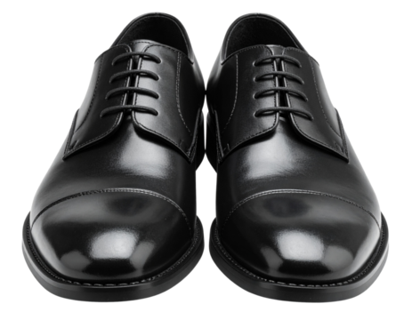 Classic Black Leather Oxford Shoes for Men, Front View Pair, Transparent Background PNG 