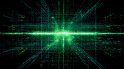 Abstract matrix with green light effect emanating from center.