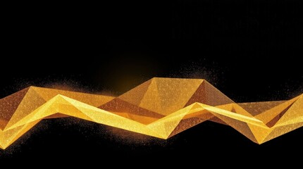 An intricate origami-style image featuring a gold dust glitter sparkle wave texture on a black background. The shimmer texture is accentuated by volumetric lighting 