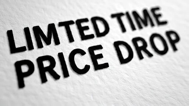 Close-up of 'Limited Time Price Drop' Text on Textured White Paper, Highlighting a Special Offer