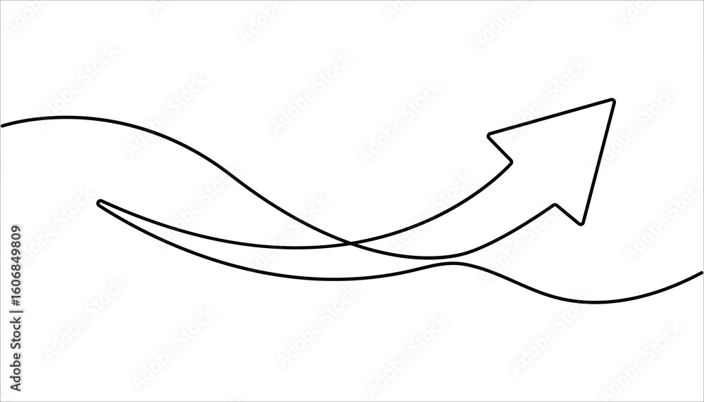 Poster upward growth arrow continuous one line drawing minimalism design. arrow in continuous line drawing 