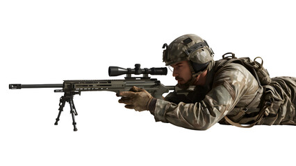 Transparent Side View Sniper with Barrett M82 – Prone Position PNG Cutout