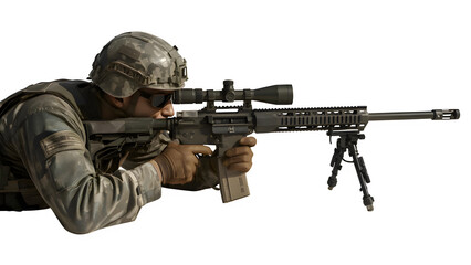 Transparent Side View Sniper with Barrett M82 – Prone Position PNG Cutout