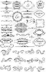 Vintage vector set of calligraphic design elements, frames, borders, and floral ornaments perfect for wedding invitations or retro decorations