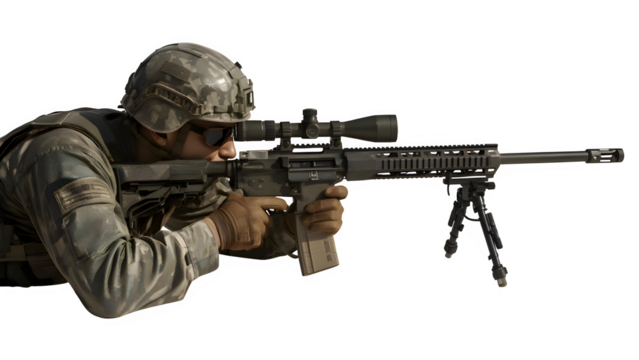 Transparent Side View Sniper with Barrett M82 – Prone Position PNG Cutout