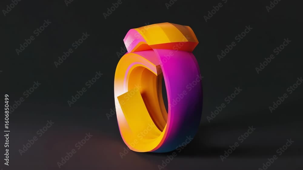 Poster a 3d printed abstract sculpture featuring a colorful ring with a twist. it's an innovative piece of 