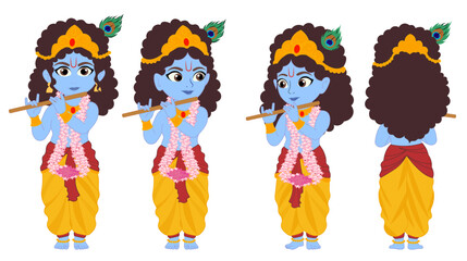 Cute Bal Krishna Flute Character Vector